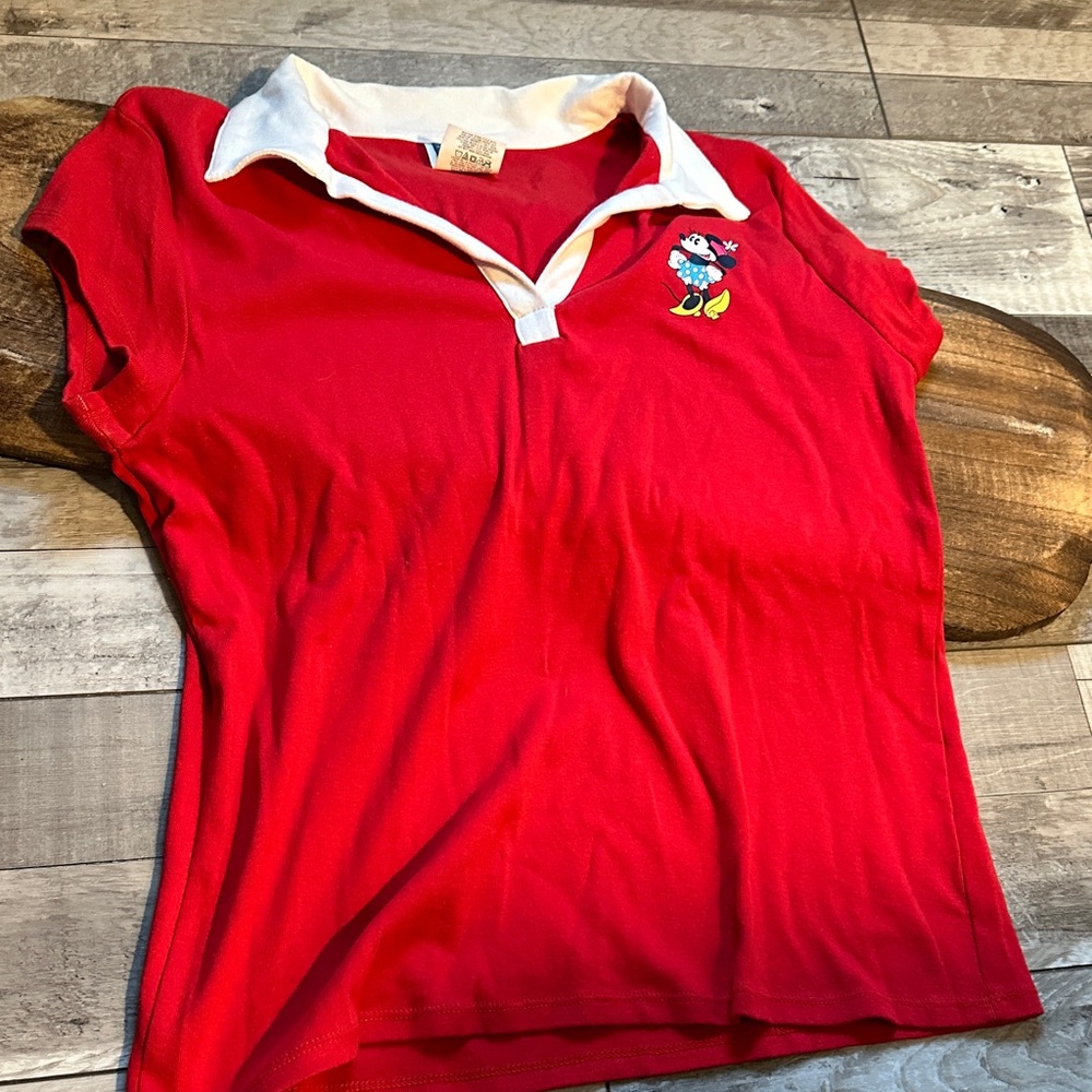 Vintage Disney Red and White Polo Shirt Minnie Mouse